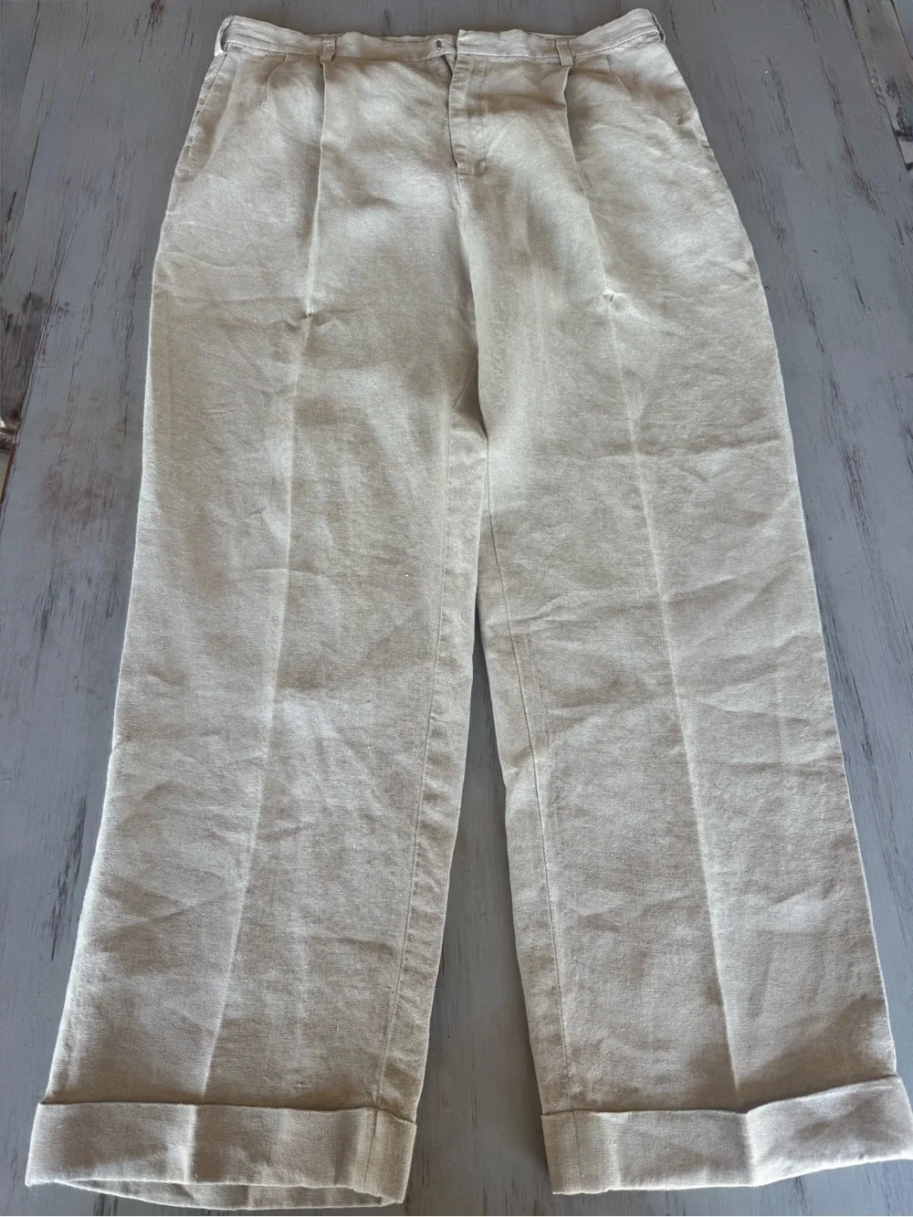 Vintage Y2K Banana Republic Mens 38x32 (40x32) 100% Linen Pleated Cuffed Pants